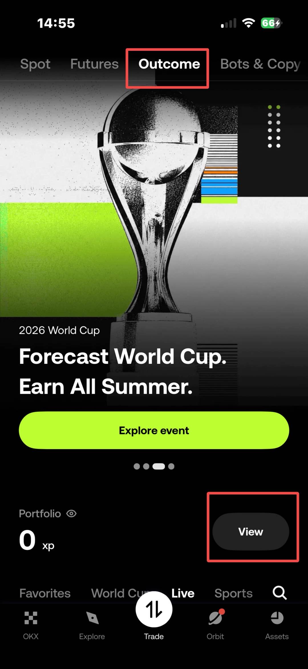 Tap View on the App prediction market page
